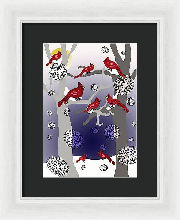 Cardinals In The Snow - Framed Print