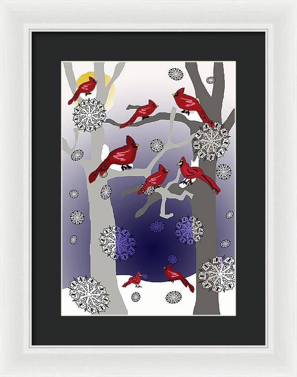 Cardinals In The Snow - Framed Print