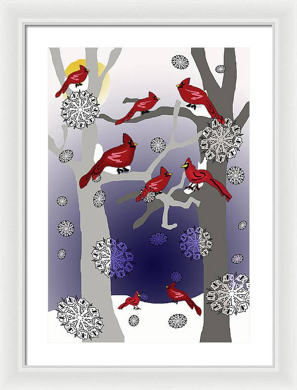 Cardinals In The Snow - Framed Print