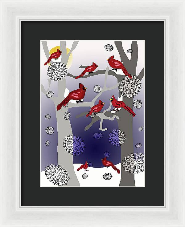 Cardinals In The Snow - Framed Print