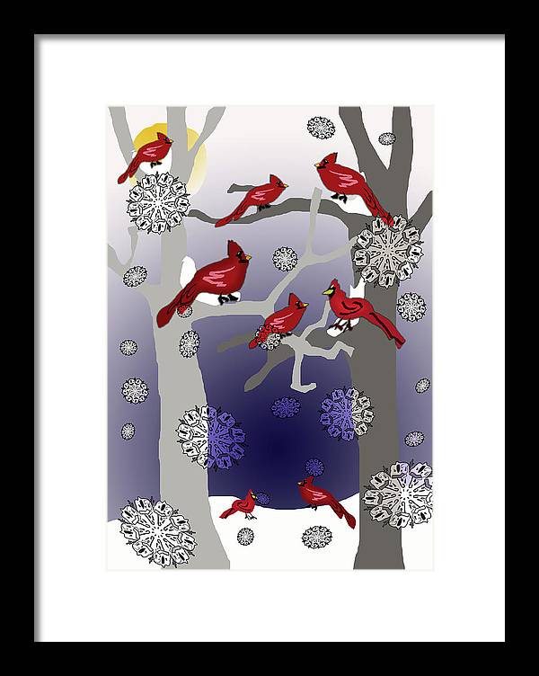 Cardinals In The Snow - Framed Print