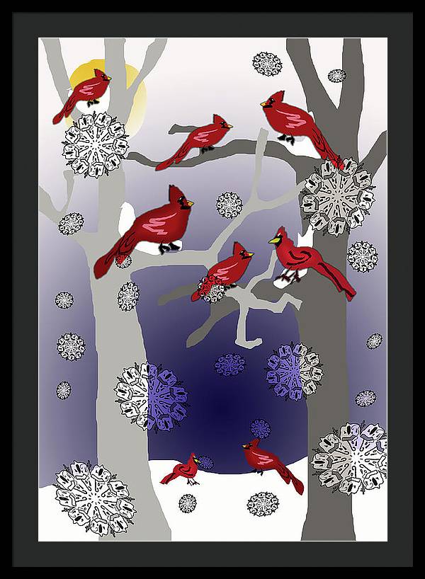 Cardinals In The Snow - Framed Print