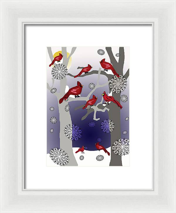 Cardinals In The Snow - Framed Print