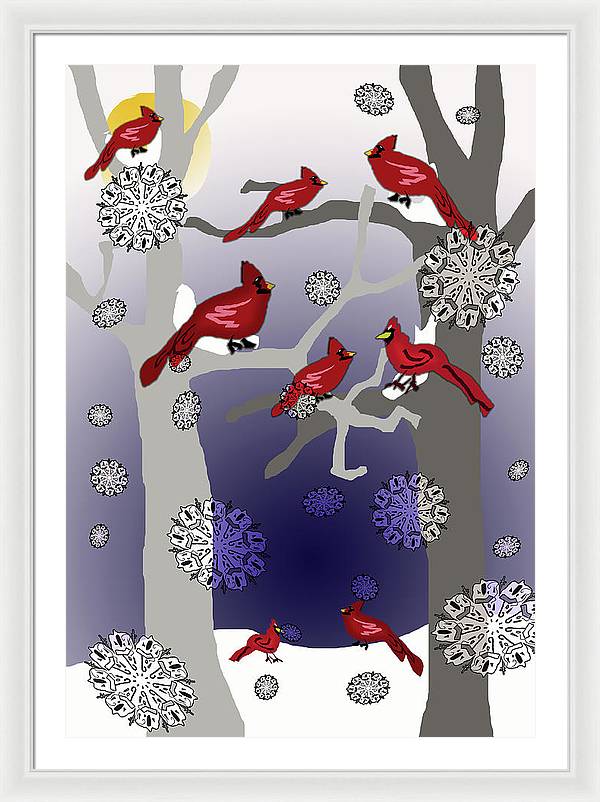 Cardinals In The Snow - Framed Print