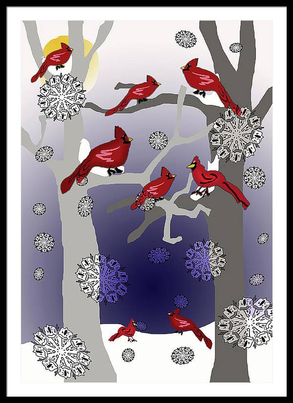 Cardinals In The Snow - Framed Print