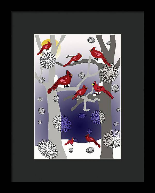 Cardinals In The Snow - Framed Print