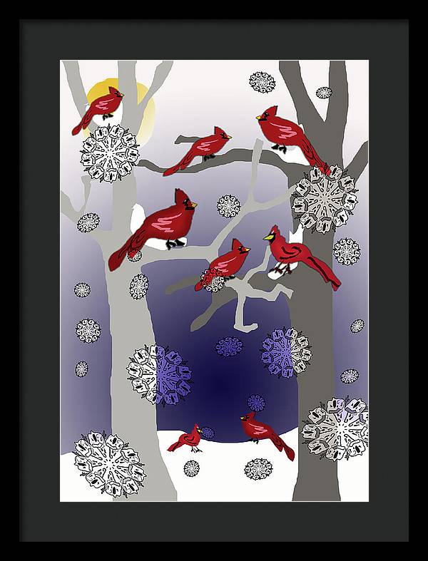 Cardinals In The Snow - Framed Print