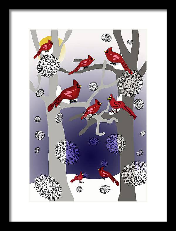 Cardinals In The Snow - Framed Print