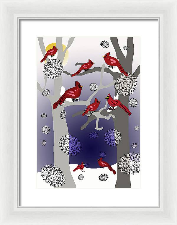 Cardinals In The Snow - Framed Print