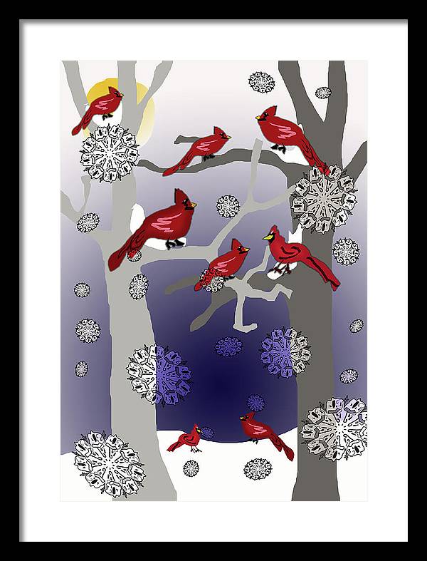 Cardinals In The Snow - Framed Print