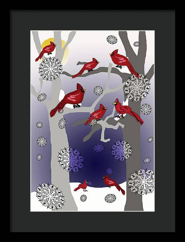 Cardinals In The Snow - Framed Print