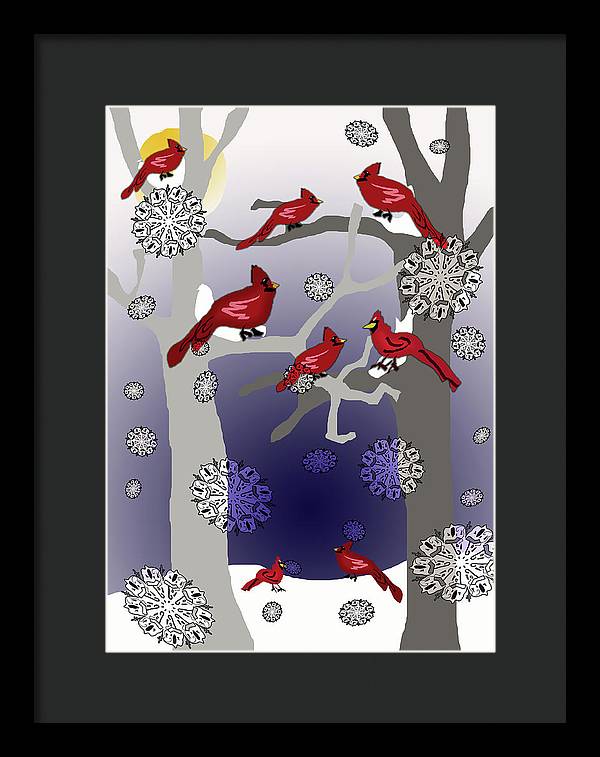 Cardinals In The Snow - Framed Print