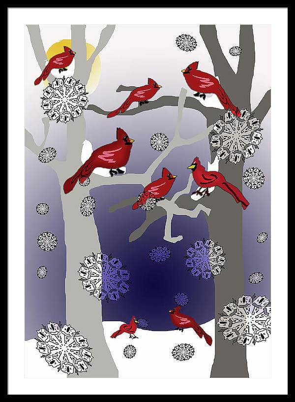 Cardinals In The Snow - Framed Print