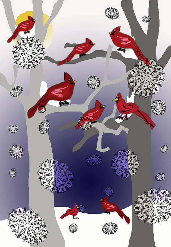 Cardinals In The Snow - Art Print