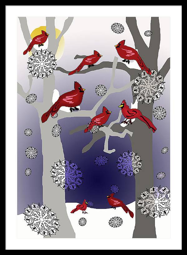 Cardinals In The Snow - Framed Print