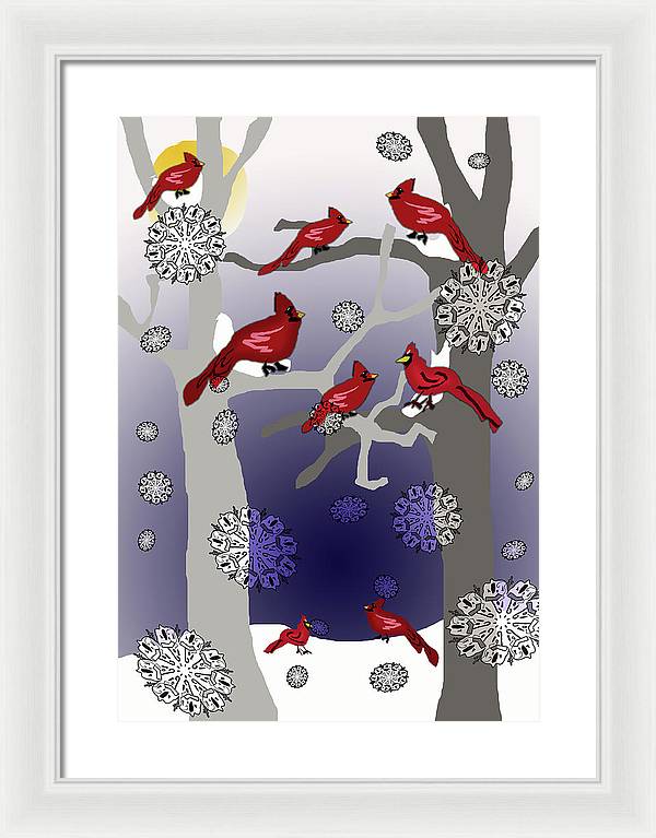 Cardinals In The Snow - Framed Print