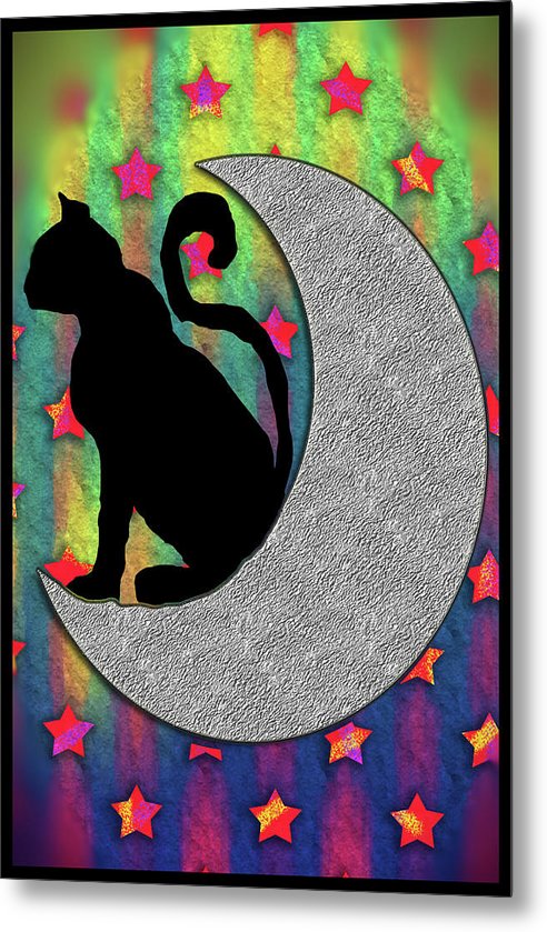 Cat On A Moon - Metal Print