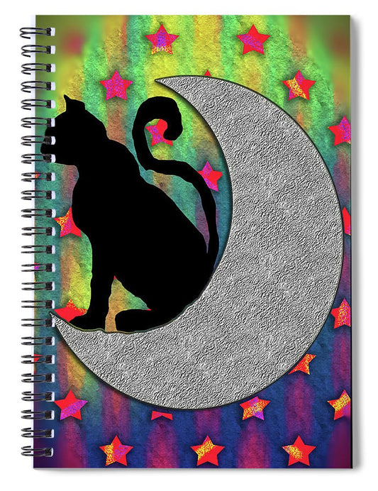 Cat On A Moon - Spiral Notebook