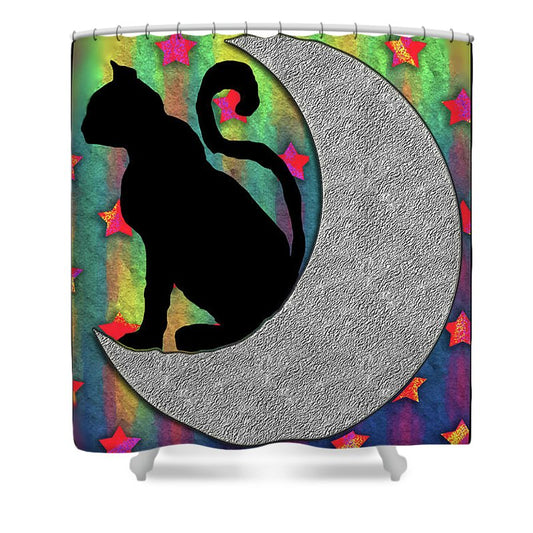 Cat On A Moon - Shower Curtain