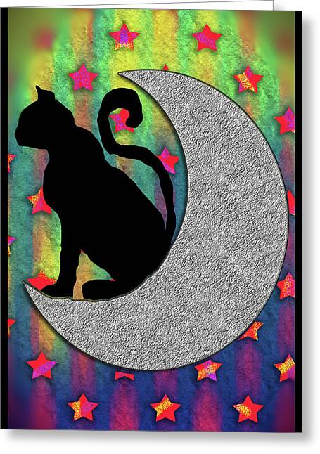 Cat On A Moon - Greeting Card