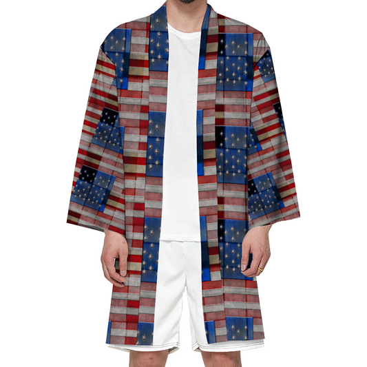 American Flag Quilt Custom Haori Unisex All Over Print Beach Kimono for Summer