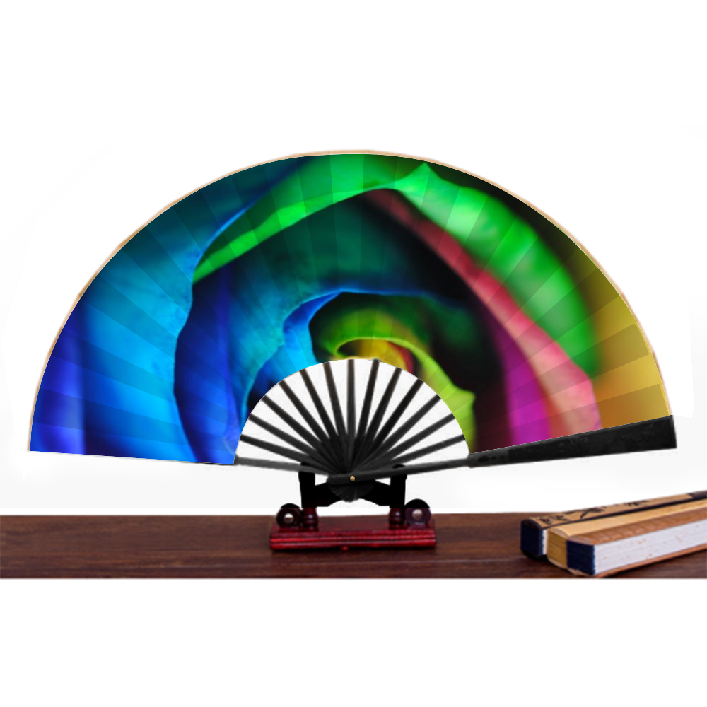 Rainbow Rose 17 Double-side Custom Spun Silk Fan Retro Hand-held Folding Fan