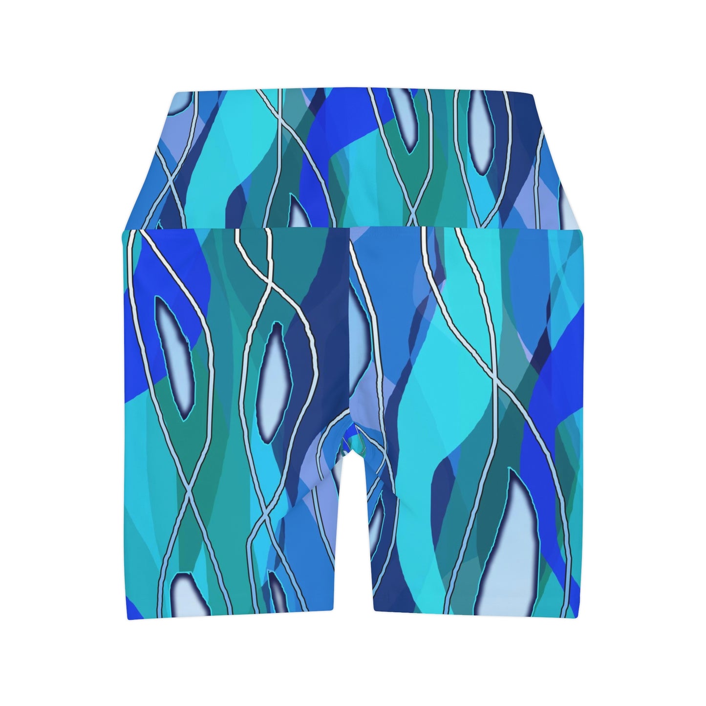 Wavy Blue Abstract High Waisted Yoga Shorts (AOP)