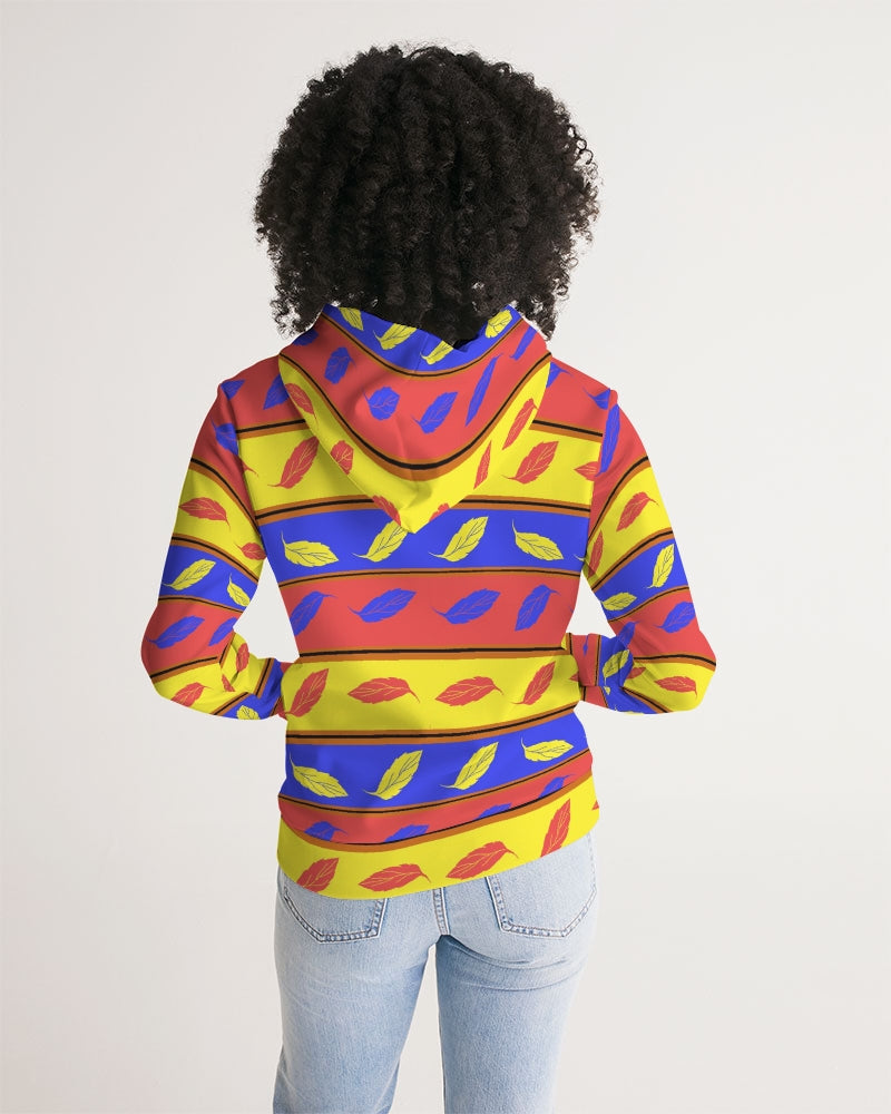 Red Yellow and Blue Leaf Stripes Women's Hoodie