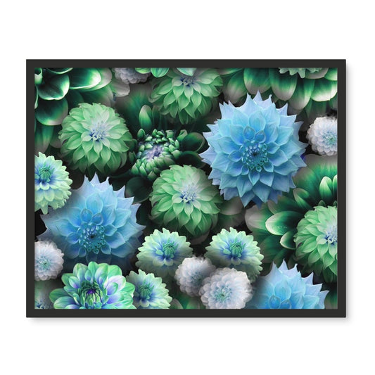 Blue Green Dahlias Framed Photo Tile