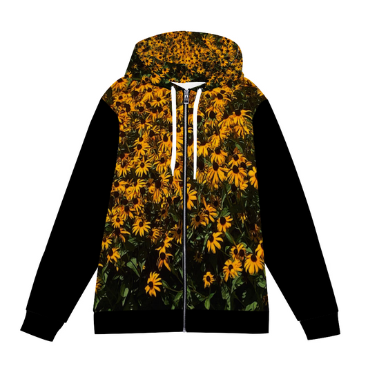 Yellow Flower Hooded Sweatshirt All Over Print Jackets with Plush