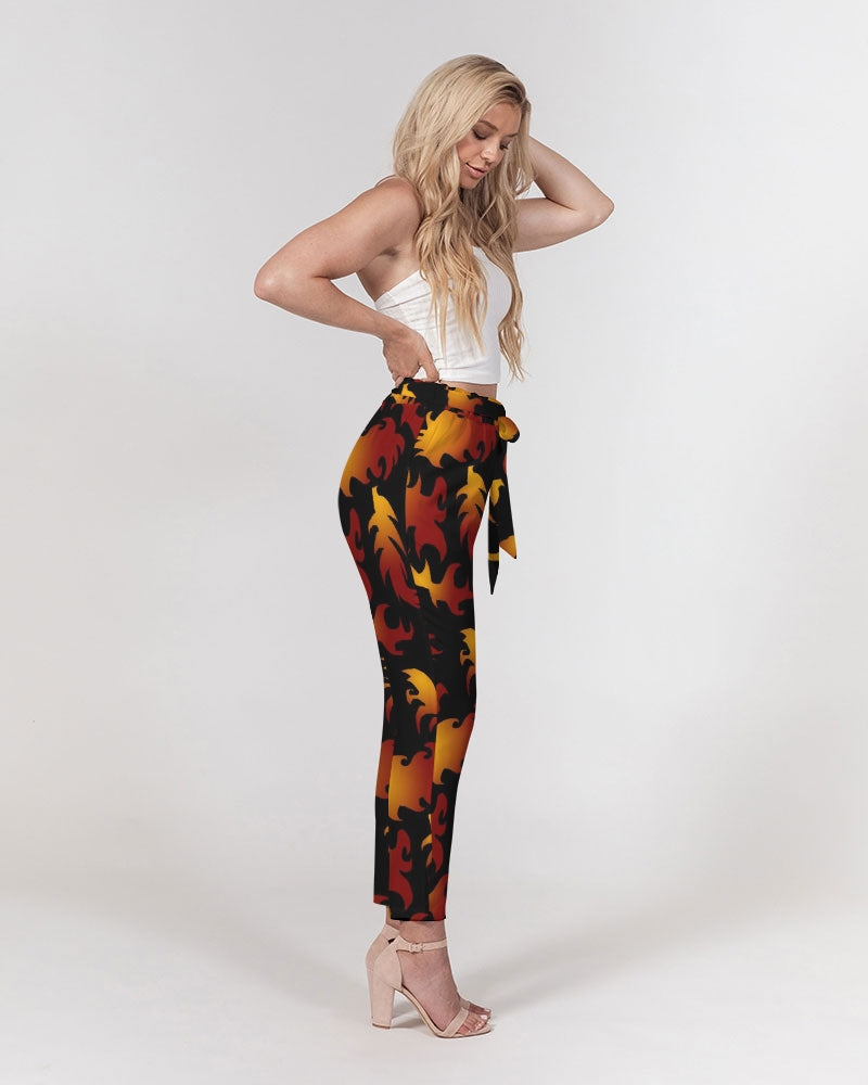 Abstract Flames Pattern  Women's Belted Tapered Pants