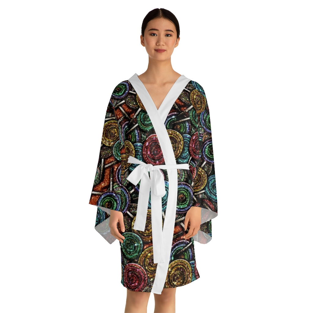 Glitter Lollipop Pattern Long Sleeve Kimono Robe