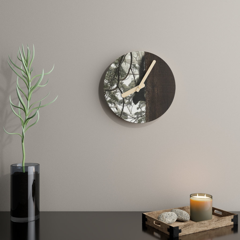Squirrel On a Snowy Tree Wooden Wall Clock