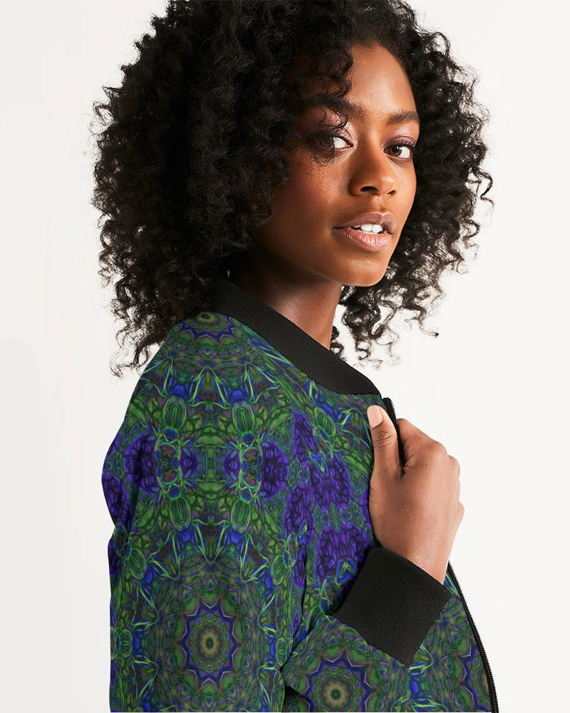 blue Green Ribbon Kaleidoscope Women's Bomber Jacket