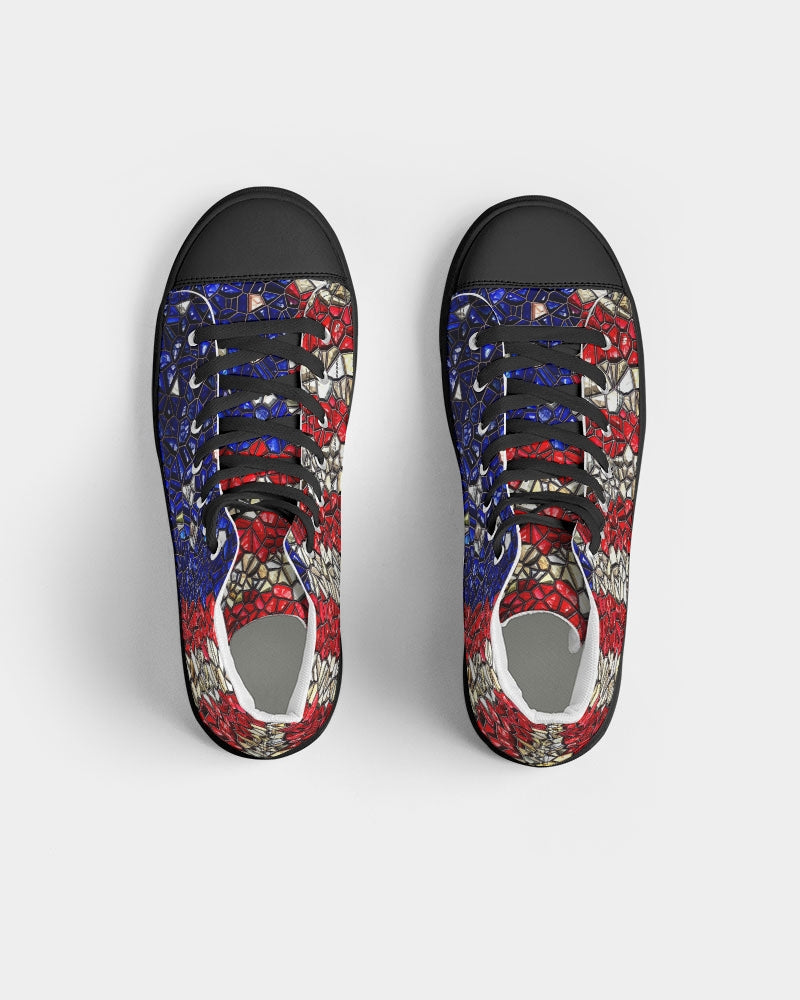 American Flag Mosaic Women's Hightop Canvas Shoe - Black