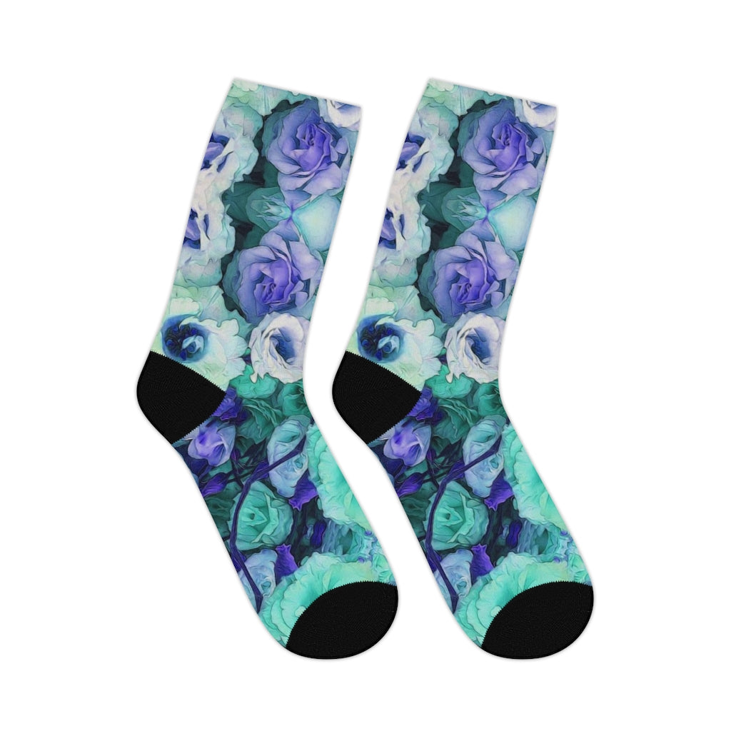 Aqua Flower Kaleidoscope Mid-length Socks