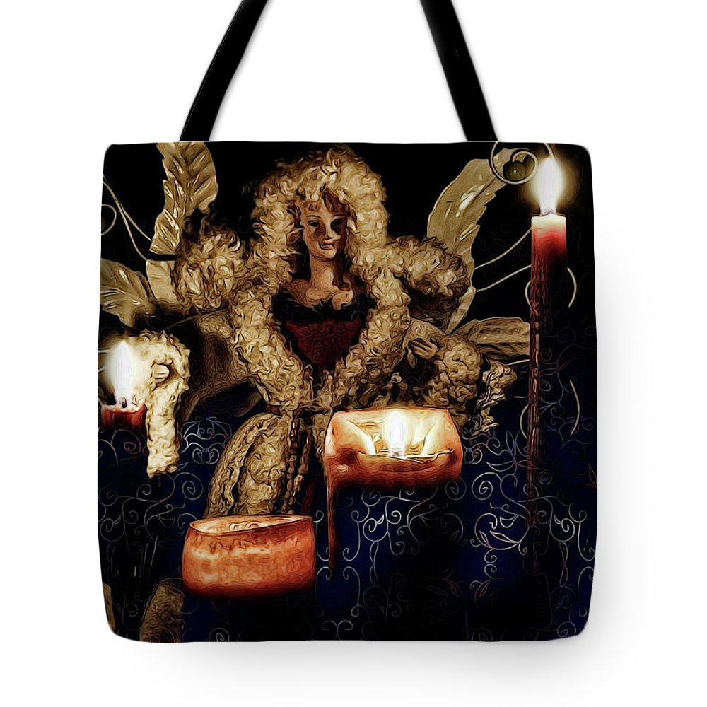 Christmas Angel With Candles - Tote Bag