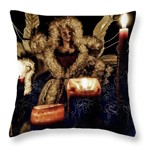 Christmas Angel With Candles - Throw Pillow