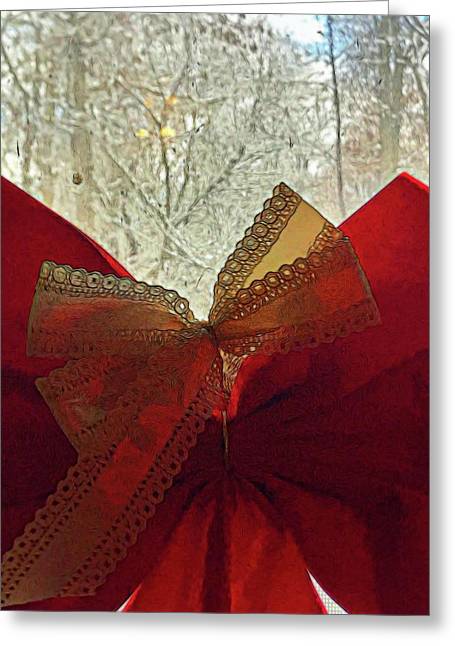 Christmas Bow on the Window - Greeting Card