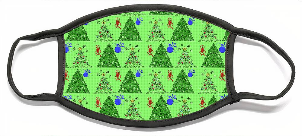 Christmas Trees On Green Pattern - Face Mask