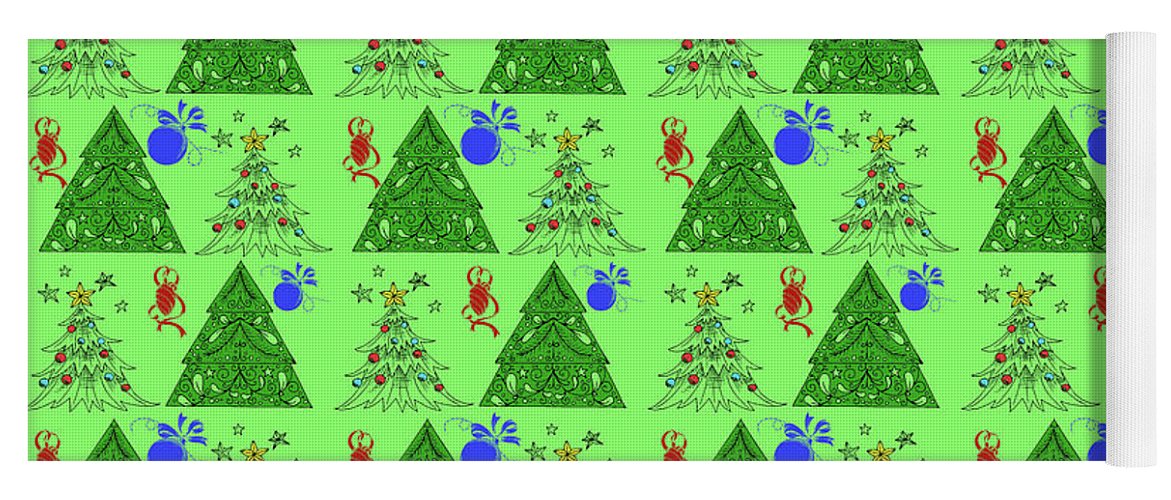 Christmas Trees On Green Pattern - Yoga Mat