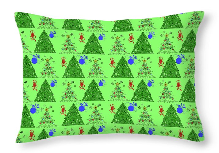 Christmas Trees On Green Pattern - Throw Pillow
