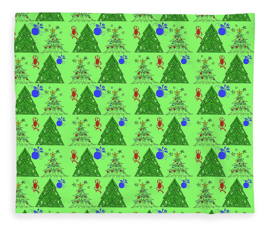 Christmas Trees On Green Pattern - Blanket