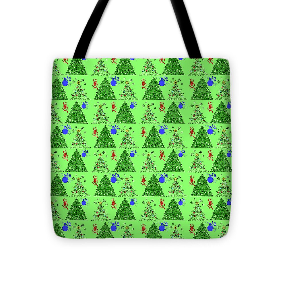 Christmas Trees On Green Pattern - Tote Bag