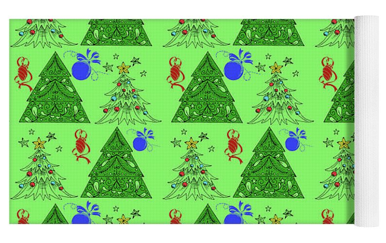 Christmas Trees On Green Pattern - Yoga Mat