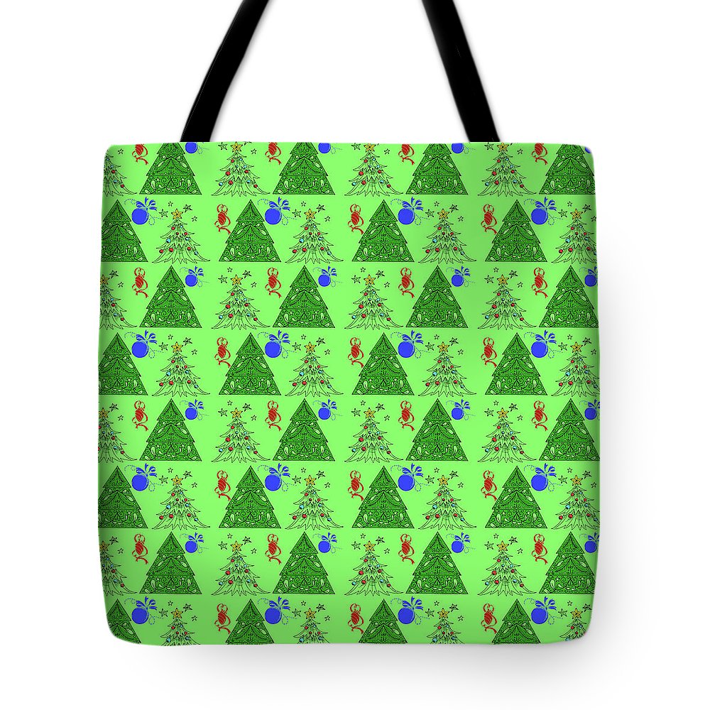 Christmas Trees On Green Pattern - Tote Bag