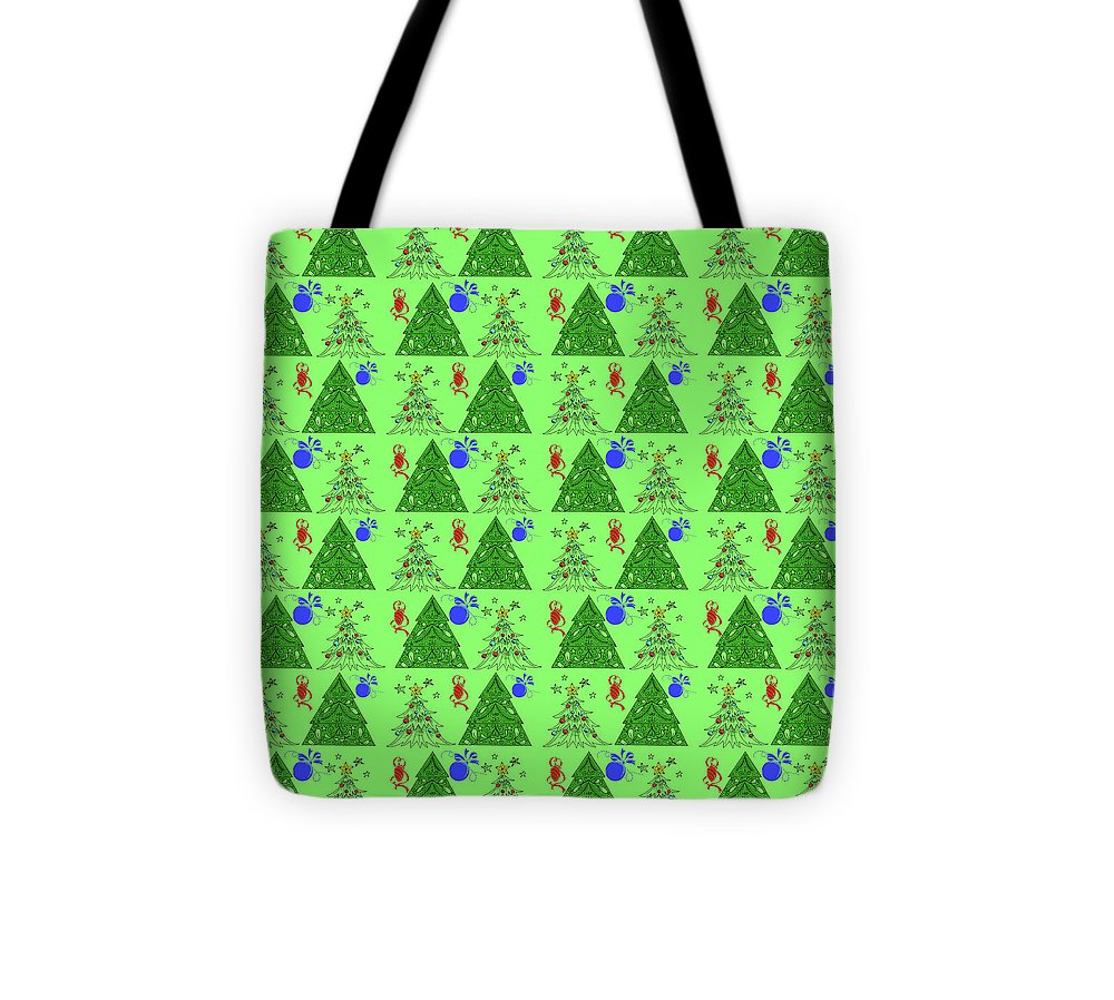 Christmas Trees On Green Pattern - Tote Bag