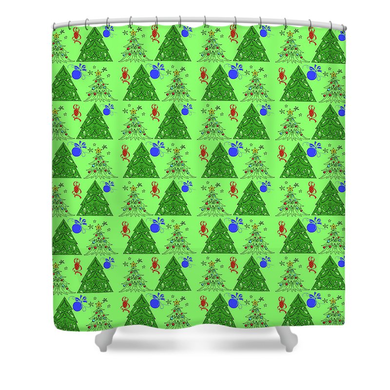 Christmas Trees On Green Pattern - Shower Curtain