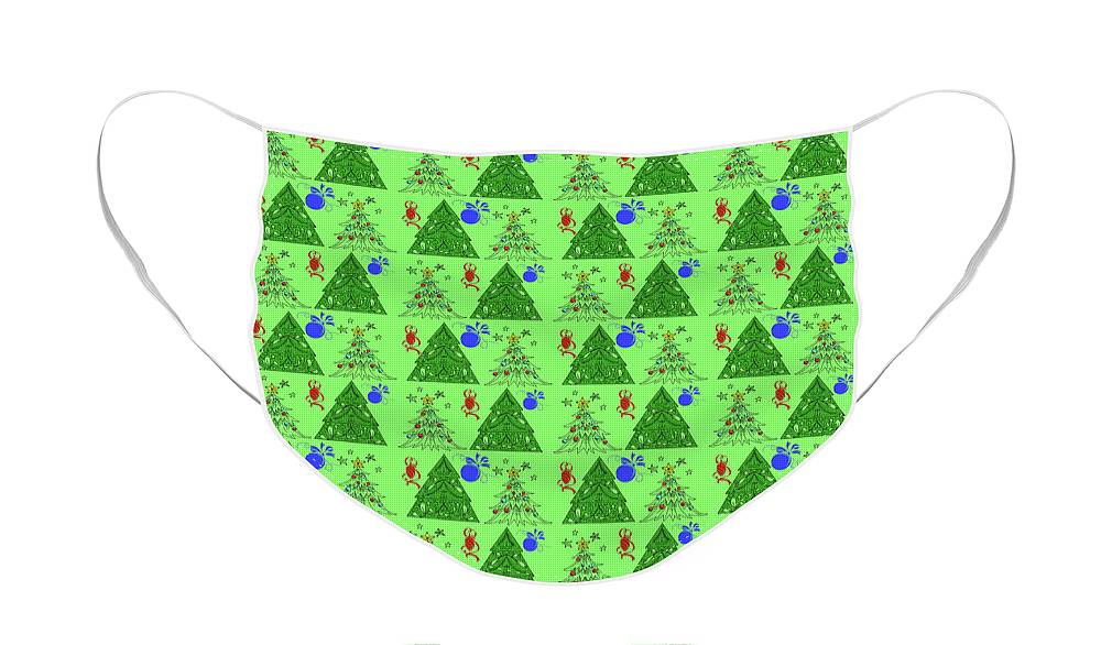 Christmas Trees On Green Pattern - Face Mask