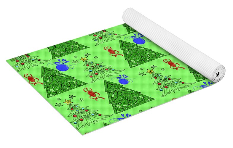Christmas Trees On Green Pattern - Yoga Mat